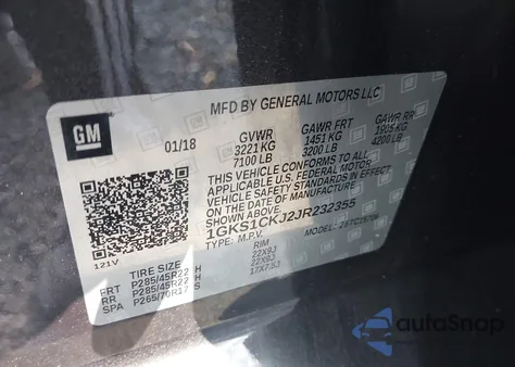 2018 GMC Yukon Denali z USA, uszkodzony, nr VIN 1GKS1CKJ2JR232355